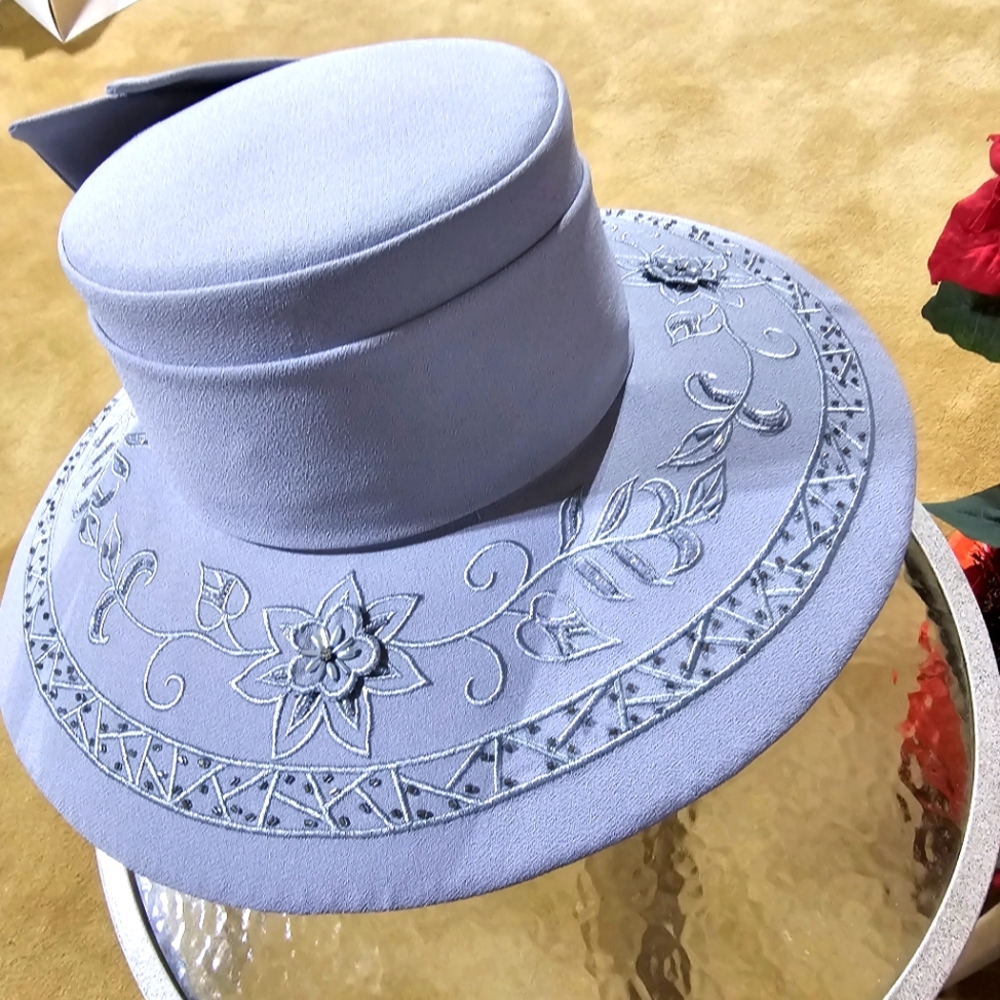 Pale blue gray Studio B fancy hat